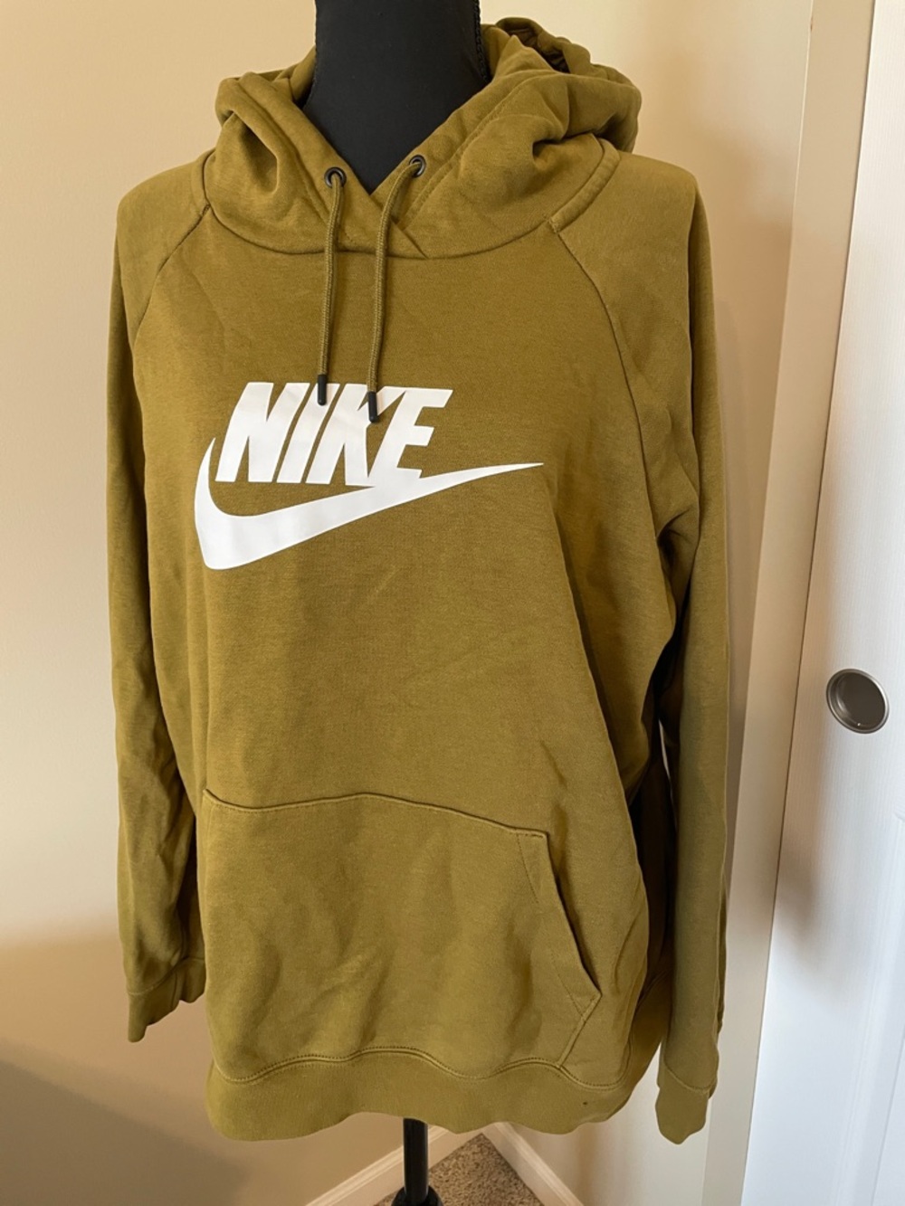Nike Women’s Olive Crewneck Hoodie with White Swoosh